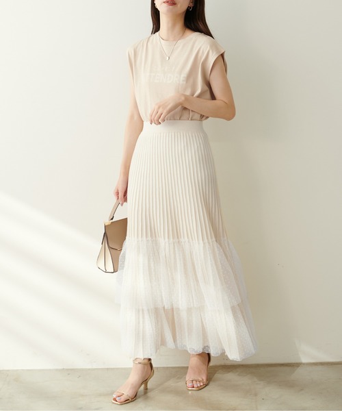 natural couture(ナチュラルクチュール)の「チュールドッキングニットスカート(スカート・レディース・アイボリー/グレイッシュベージュ/グレー/ブラック・FREE)」の7枚目の写真