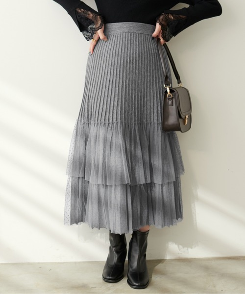 natural couture(ナチュラルクチュール)の「チュールドッキングニットスカート(スカート・レディース・アイボリー/グレイッシュベージュ/グレー/ブラック・FREE)」の16枚目の写真