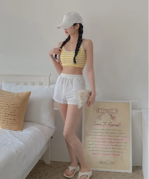 セール】キャミソール水着全4色 パイル地ボーダービキニ温泉水着