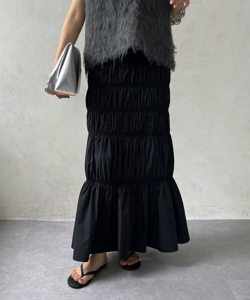 DouDou（ドゥドゥ）の「シャーリングスカート（スカート・レディース・ブラック/ブラウン・FREE）」の9枚目の写真