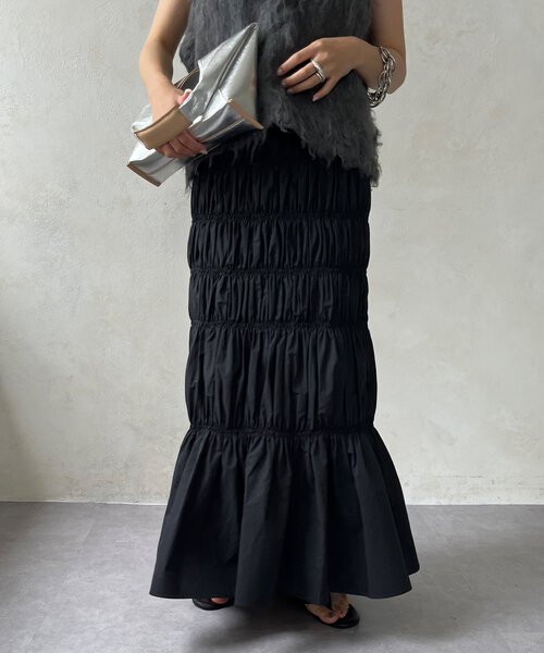 DouDou（ドゥドゥ）の「シャーリングスカート（スカート・レディース・ブラック/ブラウン・FREE）」の10枚目の写真