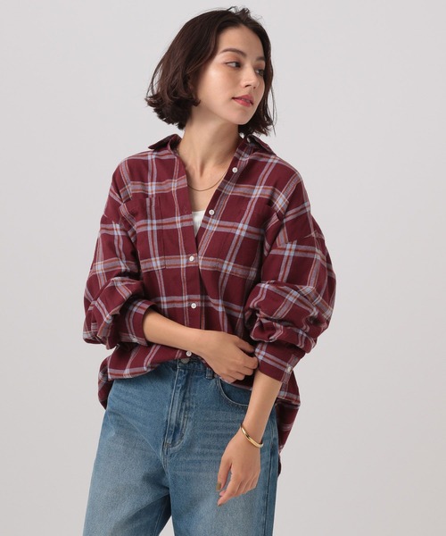 BAYFLOW（ベイフロー）の「[ヒップまでカバーできる]アソートチェックBIGシャツ（シャツ/ブラウス・レディース・ブラック/グリーン/エンジ/ベージュ・SMALL/MEDIUM）」の14枚目の写真