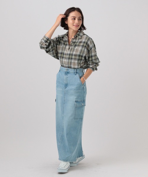 BAYFLOW（ベイフロー）の「[ヒップまでカバーできる]アソートチェックBIGシャツ（シャツ/ブラウス・レディース・ブラック/グリーン/エンジ/ベージュ・SMALL/MEDIUM）」の15枚目の写真