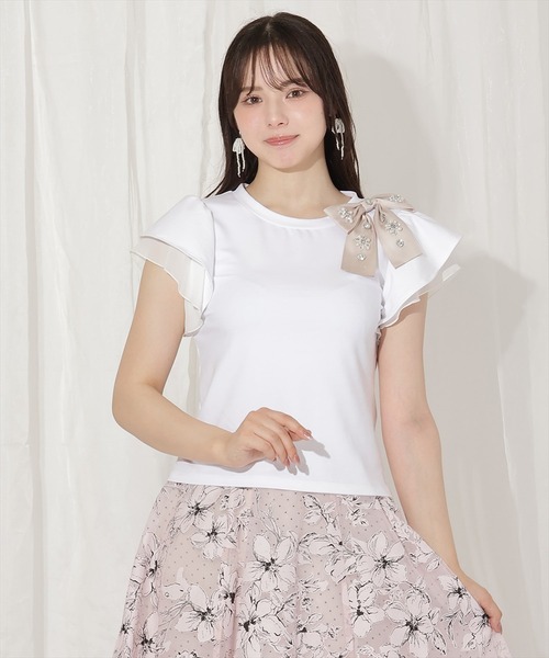 WILLSELECTION（ウィルセレクション）の「ビジューリボン付き袖フリルプルオーバー（Tシャツ/カットソー・レディース・ピンクベージュ/オフホワイト/ピンク・FREE）」の21枚目の写真