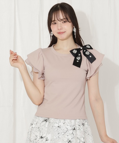 WILLSELECTION（ウィルセレクション）の「ビジューリボン付き袖フリルプルオーバー（Tシャツ/カットソー・レディース・ピンクベージュ/オフホワイト/ピンク・FREE）」の15枚目の写真