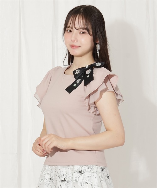 WILLSELECTION（ウィルセレクション）の「ビジューリボン付き袖フリルプルオーバー（Tシャツ/カットソー・レディース・ピンクベージュ/オフホワイト/ピンク・FREE）」の14枚目の写真