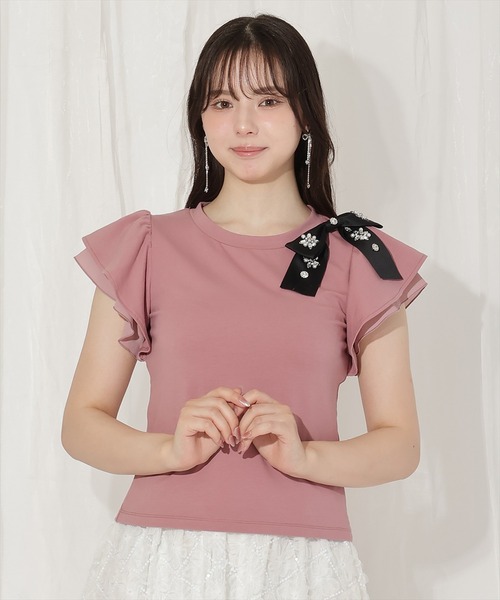 WILLSELECTION（ウィルセレクション）の「ビジューリボン付き袖フリルプルオーバー（Tシャツ/カットソー・レディース・ピンクベージュ/オフホワイト/ピンク・FREE）」の9枚目の写真