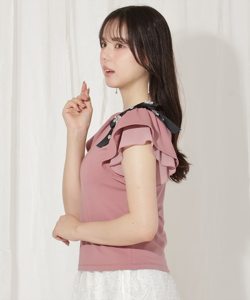 WILLSELECTION（ウィルセレクション）の「ビジューリボン付き袖フリルプルオーバー（Tシャツ/カットソー・レディース・ピンクベージュ/オフホワイト/ピンク・FREE）」の8枚目の写真