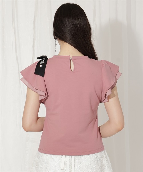 WILLSELECTION（ウィルセレクション）の「ビジューリボン付き袖フリルプルオーバー（Tシャツ/カットソー・レディース・ピンクベージュ/オフホワイト/ピンク・FREE）」の7枚目の写真