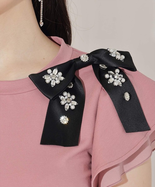 WILLSELECTION（ウィルセレクション）の「ビジューリボン付き袖フリルプルオーバー（Tシャツ/カットソー・レディース・ピンクベージュ/オフホワイト/ピンク・FREE）」の5枚目の写真