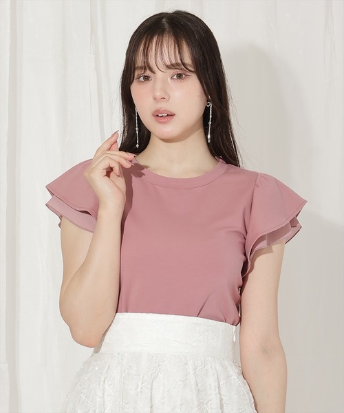 WILLSELECTION（ウィルセレクション）の「ビジューリボン付き袖フリルプルオーバー（Tシャツ/カットソー・レディース・ピンクベージュ/オフホワイト/ピンク・FREE）」の4枚目の写真