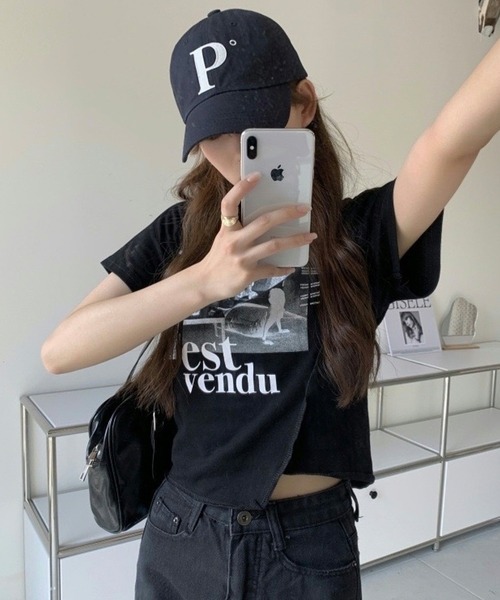 セール】チビT 半袖 ショート丈 アシンメトリー 韓国ファッション y2k