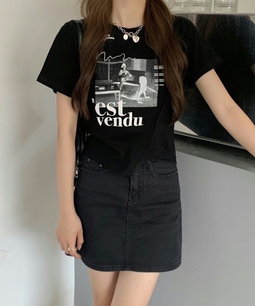 セール】チビT 半袖 ショート丈 アシンメトリー 韓国ファッション y2k