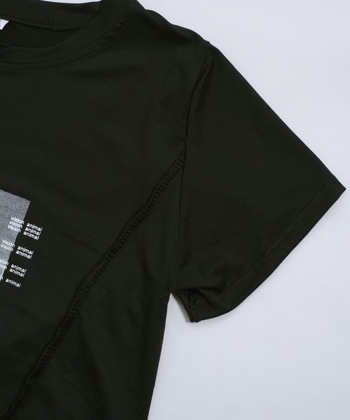 shopnikoniko(ショップニコニコ)の「チビT 半袖 ショート丈 アシンメトリー 韓国ファッション y2k Tシャツ クロップド丈 プリント ピチT(Tシャツ/カットソー・レディース・ブラック/ホワイト・フリー)」の8枚目の写真
