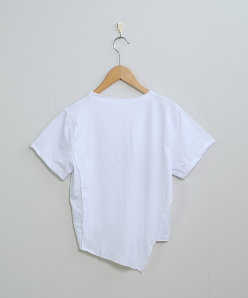 shopnikoniko(ショップニコニコ)の「チビT 半袖 ショート丈 アシンメトリー 韓国ファッション y2k Tシャツ クロップド丈 プリント ピチT(Tシャツ/カットソー・レディース・ブラック/ホワイト・フリー)」の10枚目の写真