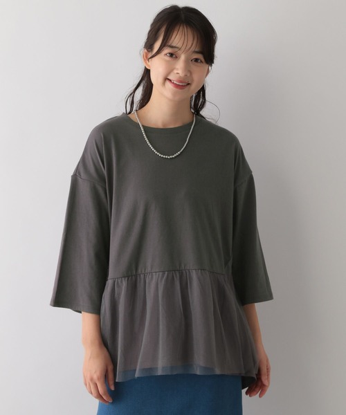 GLOBAL WORK Smile Seed Store（グローバルワーク スマイルシードストア）の「バック布帛プルオーバー七分袖/144007（Tシャツ/カットソー・レディース・オフホワイト/ブラック/チャコール/グレイッシュベージュ・X-LARGE/LARGE/MEDIUM/SMALL）」の4枚目の写真
