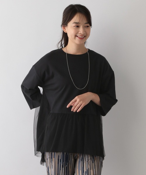 GLOBAL WORK Smile Seed Store（グローバルワーク スマイルシードストア）の「バック布帛プルオーバー七分袖/144007（Tシャツ/カットソー・レディース・オフホワイト/ブラック/チャコール/グレイッシュベージュ・X-LARGE/LARGE/MEDIUM/SMALL）」の3枚目の写真