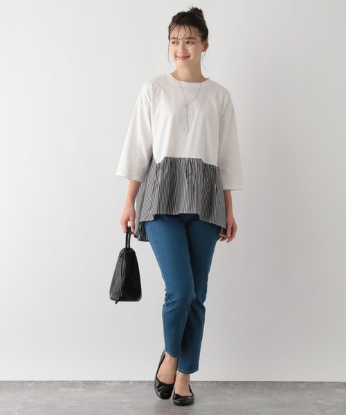 GLOBAL WORK Smile Seed Store（グローバルワーク スマイルシードストア）の「バック布帛プルオーバー七分袖/144007（Tシャツ/カットソー・レディース・オフホワイト/ブラック/チャコール/グレイッシュベージュ・X-LARGE/LARGE/MEDIUM/SMALL）」の6枚目の写真