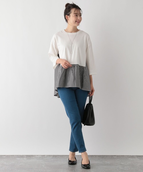 GLOBAL WORK Smile Seed Store（グローバルワーク スマイルシードストア）の「バック布帛プルオーバー七分袖/144007（Tシャツ/カットソー・レディース・オフホワイト/ブラック/チャコール/グレイッシュベージュ・X-LARGE/LARGE/MEDIUM/SMALL）」の7枚目の写真