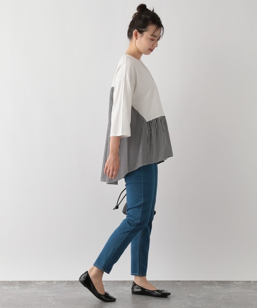 GLOBAL WORK Smile Seed Store（グローバルワーク スマイルシードストア）の「バック布帛プルオーバー七分袖/144007（Tシャツ/カットソー・レディース・オフホワイト/ブラック/チャコール/グレイッシュベージュ・X-LARGE/LARGE/MEDIUM/SMALL）」の8枚目の写真