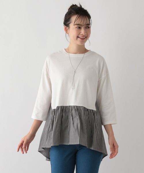 GLOBAL WORK Smile Seed Store（グローバルワーク スマイルシードストア）の「バック布帛プルオーバー七分袖/144007（Tシャツ/カットソー・レディース・オフホワイト/ブラック/チャコール/グレイッシュベージュ・X-LARGE/LARGE/MEDIUM/SMALL）」の9枚目の写真