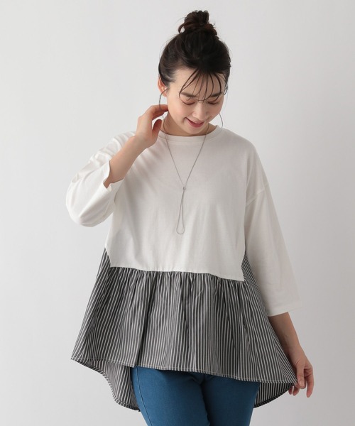 GLOBAL WORK Smile Seed Store（グローバルワーク スマイルシードストア）の「バック布帛プルオーバー七分袖/144007（Tシャツ/カットソー・レディース・オフホワイト/ブラック/チャコール/グレイッシュベージュ・X-LARGE/LARGE/MEDIUM/SMALL）」の10枚目の写真