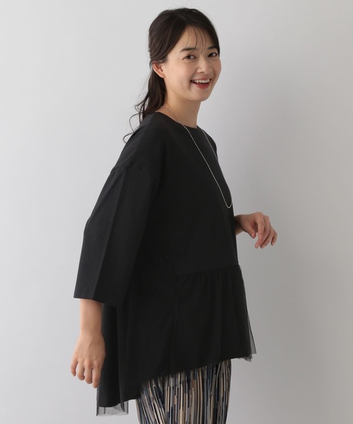 GLOBAL WORK Smile Seed Store（グローバルワーク スマイルシードストア）の「バック布帛プルオーバー七分袖/144007（Tシャツ/カットソー・レディース・オフホワイト/ブラック/チャコール/グレイッシュベージュ・X-LARGE/LARGE/MEDIUM/SMALL）」の14枚目の写真