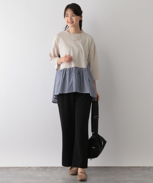 GLOBAL WORK Smile Seed Store（グローバルワーク スマイルシードストア）の「バック布帛プルオーバー七分袖/144007（Tシャツ/カットソー・レディース・オフホワイト/ブラック/チャコール/グレイッシュベージュ・X-LARGE/LARGE/MEDIUM/SMALL）」の15枚目の写真