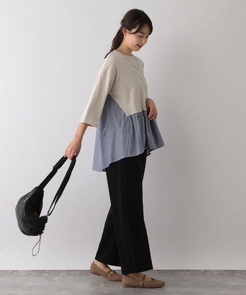 GLOBAL WORK Smile Seed Store（グローバルワーク スマイルシードストア）の「バック布帛プルオーバー七分袖/144007（Tシャツ/カットソー・レディース・オフホワイト/ブラック/チャコール/グレイッシュベージュ・X-LARGE/LARGE/MEDIUM/SMALL）」の16枚目の写真