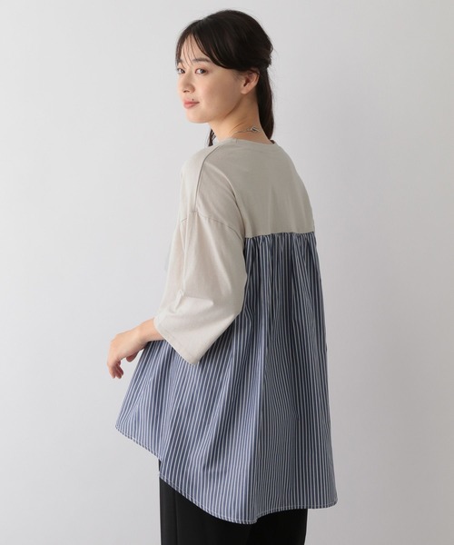 GLOBAL WORK Smile Seed Store（グローバルワーク スマイルシードストア）の「バック布帛プルオーバー七分袖/144007（Tシャツ/カットソー・レディース・オフホワイト/ブラック/チャコール/グレイッシュベージュ・X-LARGE/LARGE/MEDIUM/SMALL）」の18枚目の写真