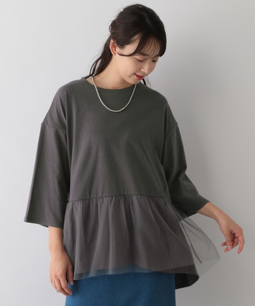 GLOBAL WORK Smile Seed Store（グローバルワーク スマイルシードストア）の「バック布帛プルオーバー七分袖/144007（Tシャツ/カットソー・レディース・オフホワイト/ブラック/チャコール/グレイッシュベージュ・X-LARGE/LARGE/MEDIUM/SMALL）」の21枚目の写真