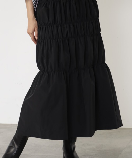 FOUND GOOD（ファウンドグッド）の「シャーリングスカート（スカート・レディース・アイボリー/ブラック/ブラウン系3・L/M/S）」の6枚目の写真