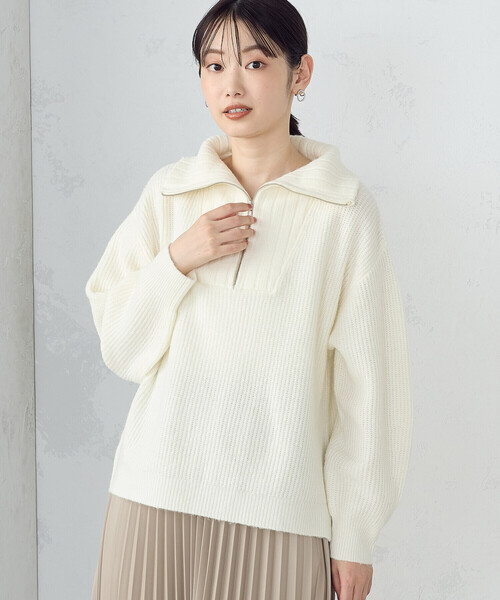 COMME CA ISM（コムサイズム）の「ハーフジップニット（ニット/セーター・レディース・ブルー/アイボリー/ライトグレー・FREE）」の5枚目の写真