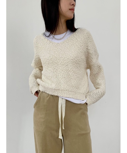 Didot.showroom（ディドット ショールーム）の「Vネッククロップドニット（ニット/セーター・レディース・カーキ/ブラック/ブルー/アイボリー・FREE）」の2枚目の写真