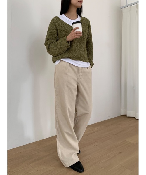 Didot.showroom（ディドット ショールーム）の「Vネッククロップドニット（ニット/セーター・レディース・カーキ/ブラック/ブルー/アイボリー・FREE）」の14枚目の写真