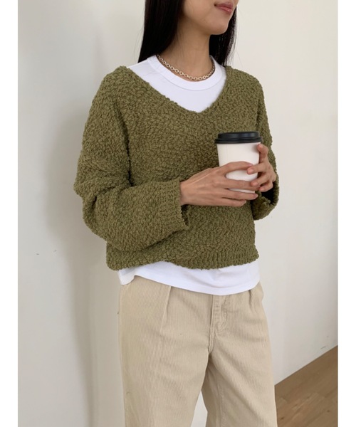 Didot.showroom（ディドット ショールーム）の「Vネッククロップドニット（ニット/セーター・レディース・カーキ/ブラック/ブルー/アイボリー・FREE）」の13枚目の写真