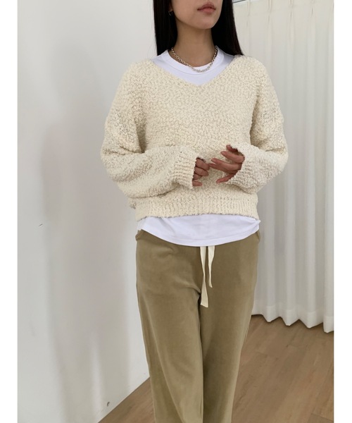 Didot.showroom（ディドット ショールーム）の「Vネッククロップドニット（ニット/セーター・レディース・カーキ/ブラック/ブルー/アイボリー・FREE）」の7枚目の写真