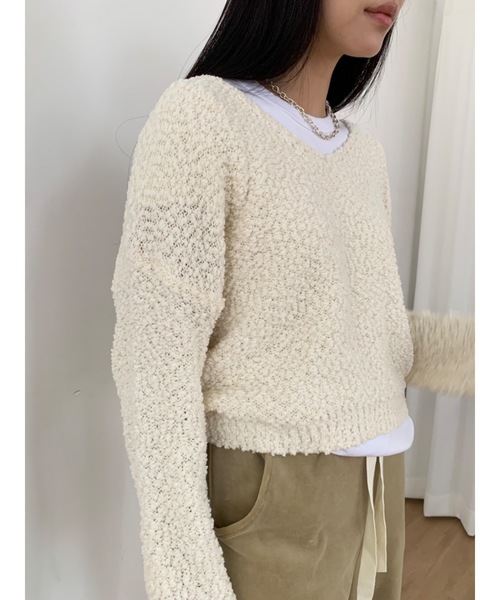 Didot.showroom（ディドット ショールーム）の「Vネッククロップドニット（ニット/セーター・レディース・カーキ/ブラック/ブルー/アイボリー・FREE）」の5枚目の写真