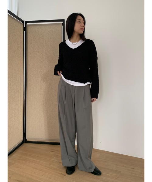 Didot.showroom（ディドット ショールーム）の「Vネッククロップドニット（ニット/セーター・レディース・カーキ/ブラック/ブルー/アイボリー・FREE）」の10枚目の写真