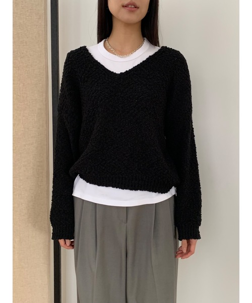 Didot.showroom（ディドット ショールーム）の「Vネッククロップドニット（ニット/セーター・レディース・カーキ/ブラック/ブルー/アイボリー・FREE）」の9枚目の写真