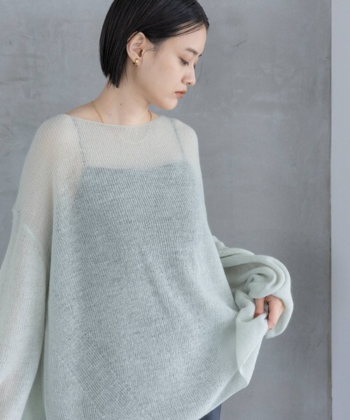 極美品 エブール モヘヤ オーバーサイズニット クルーネック ゆったり ベージュ セール】 モヘヤ メッシュ プルオーバー （ニット・セーター