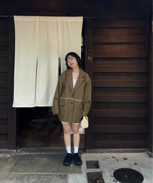 lawgy（ラウジー）の「waist bicolor twill tailored jacket / ウエストバイカラーツイルテイラードジャケット（テーラードジャケット・レディース・アイボリー/チャコール/ベージュ・FREE）」の8枚目の写真