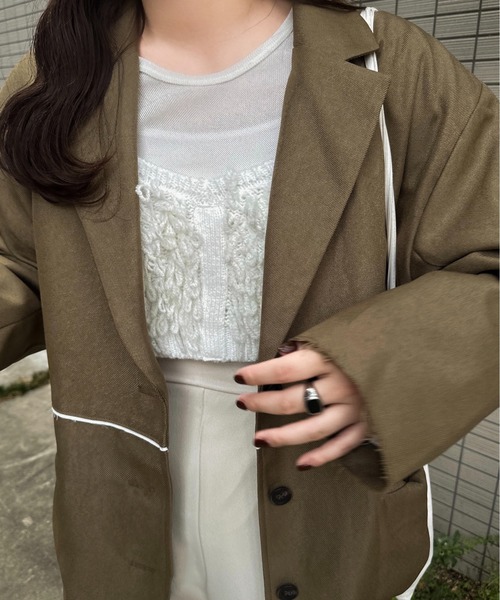 lawgy（ラウジー）の「waist bicolor twill tailored jacket / ウエストバイカラーツイルテイラードジャケット（テーラードジャケット・レディース・アイボリー/チャコール/ベージュ・FREE）」の11枚目の写真