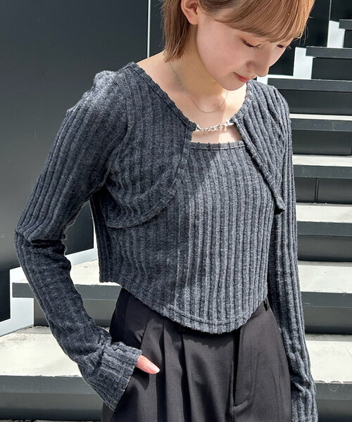 mline（エムライン）の「[mline]レイヤードトップス（Tシャツ/カットソー・レディース・グレー/オフホワイト/ブラック/カーキ/ピンク・FREE）」の3枚目の写真