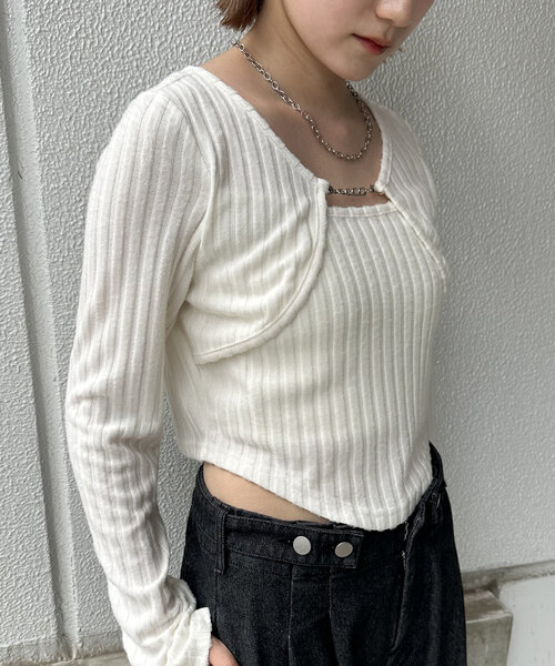 mline（エムライン）の「[mline]レイヤードトップス（Tシャツ/カットソー・レディース・グレー/オフホワイト/ブラック/カーキ/ピンク・FREE）」の7枚目の写真