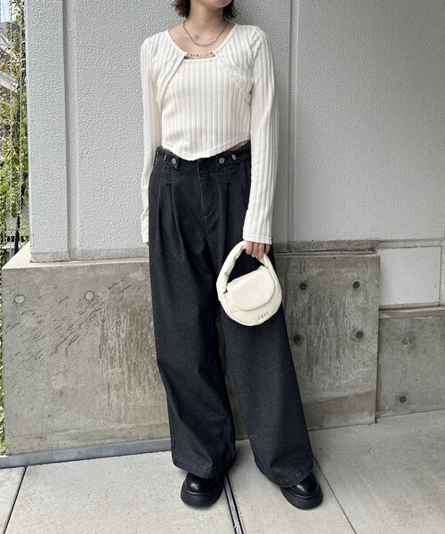 mline（エムライン）の「[mline]レイヤードトップス（Tシャツ/カットソー・レディース・グレー/オフホワイト/ブラック/カーキ/ピンク・FREE）」の9枚目の写真