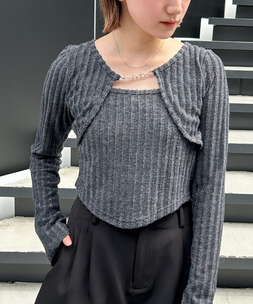 mline（エムライン）の「[mline]レイヤードトップス（Tシャツ/カットソー・レディース・グレー/オフホワイト/ブラック/カーキ/ピンク・FREE）」の13枚目の写真