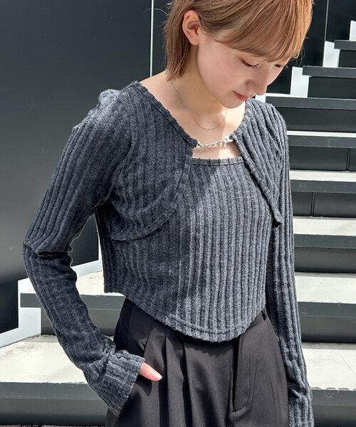 mline（エムライン）の「[mline]レイヤードトップス（Tシャツ/カットソー・レディース・グレー/オフホワイト/ブラック/カーキ/ピンク・FREE）」の14枚目の写真