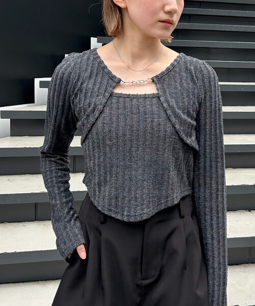 mline（エムライン）の「[mline]レイヤードトップス（Tシャツ/カットソー・レディース・グレー/オフホワイト/ブラック/カーキ/ピンク・FREE）」の15枚目の写真