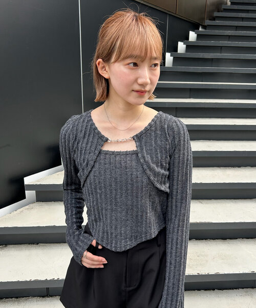 mline（エムライン）の「[mline]レイヤードトップス（Tシャツ/カットソー・レディース・グレー/オフホワイト/ブラック/カーキ/ピンク・FREE）」の16枚目の写真